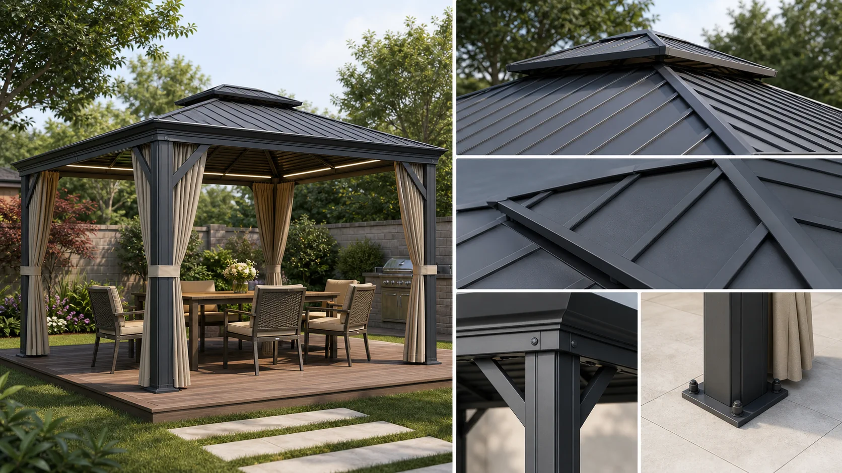 A fixed hip roof assembled around durable, serviceable details.
