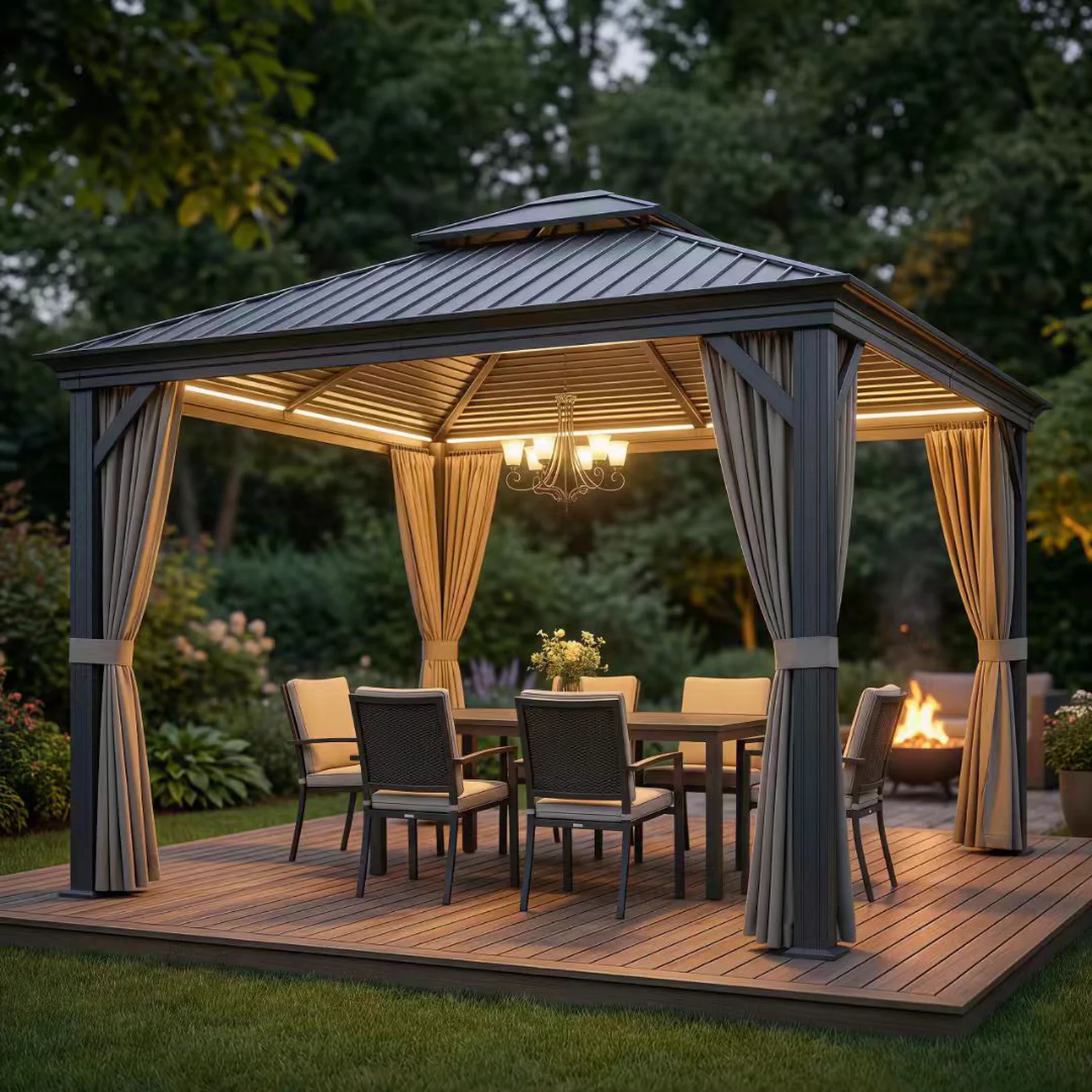 Fixed-roof aluminum garden pavilion